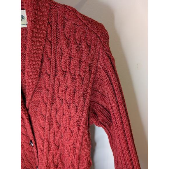 Aran Crafts Ireland Burgundy Cable Knit Belted Cardigan Made in Ireland XS - Picture 6 of 6